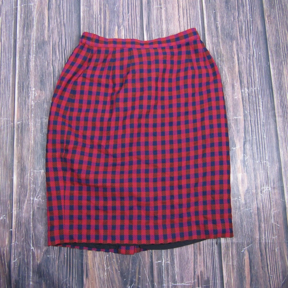 Patricia Magala Skirt Womens 8 Red Plaid Pencil Knee Length Lined Tweed Work